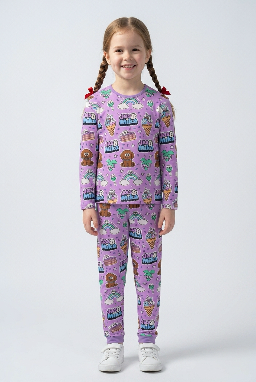 Jas & Mika "Dreams" Pyjamas Sæt - Lilla (2 Dele, T-shirt og Bukser)