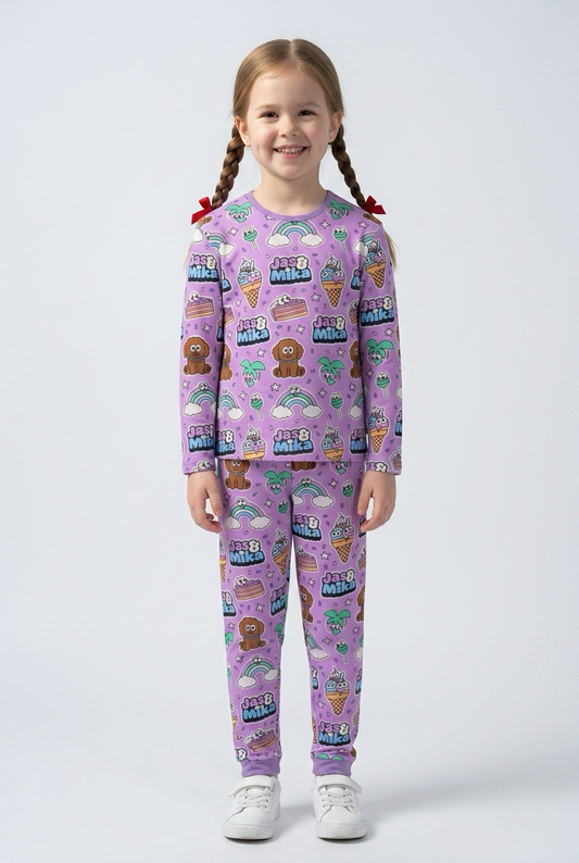 Jas & Mika "Dreams" Pyjamas Sæt - Lilla (2 Dele, T-shirt og Bukser)